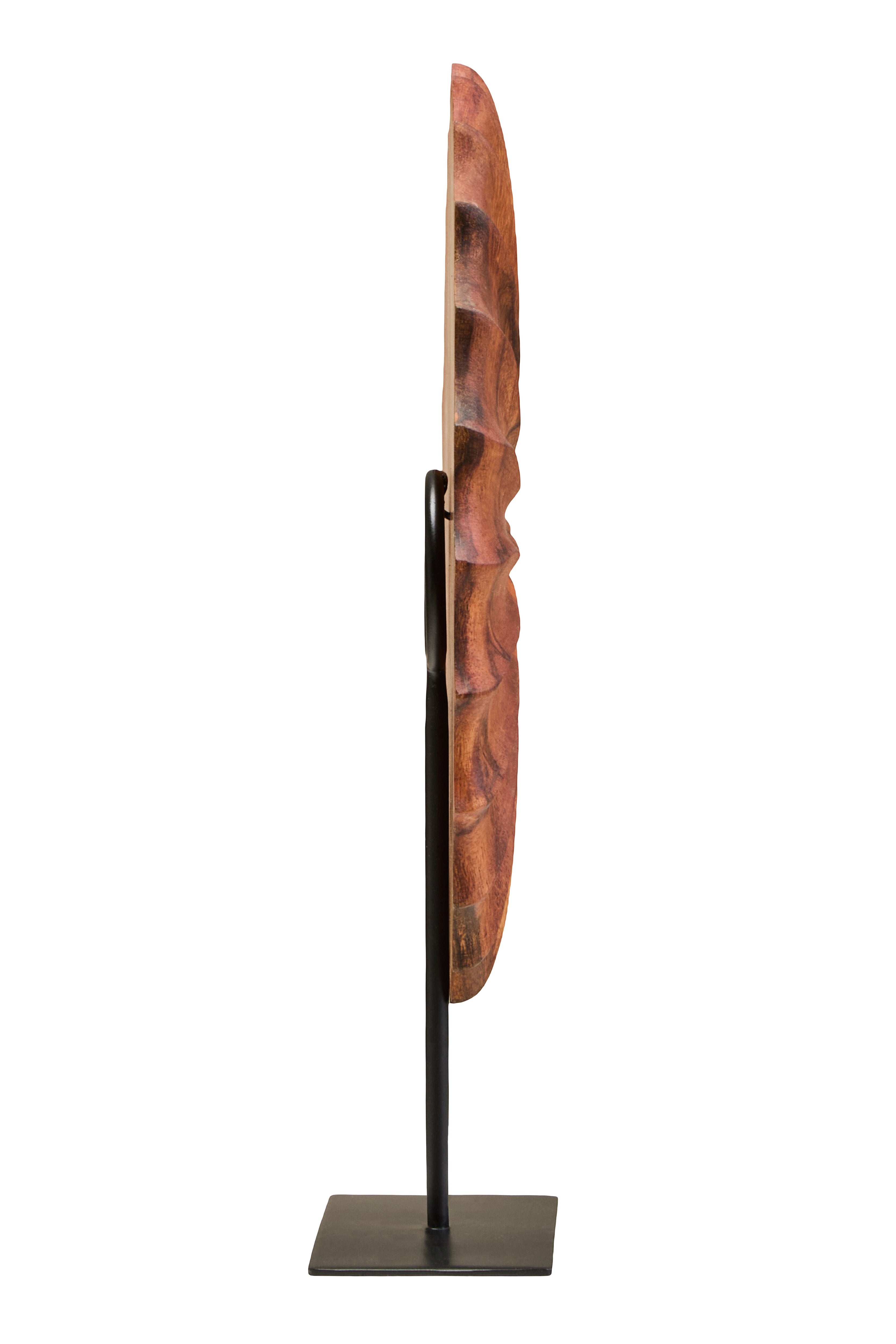 Lindos Brown Wood Round Sculpture With Black Base